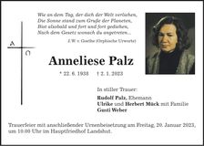 Traueranzeige Anneliese Palz