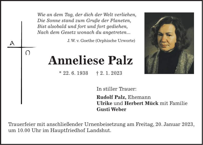 Traueranzeige Anneliese Palz