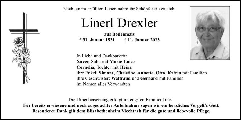 Traueranzeige Linerl Drexler