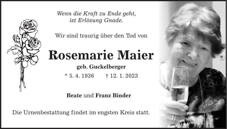 Traueranzeige Rosemarie Maier