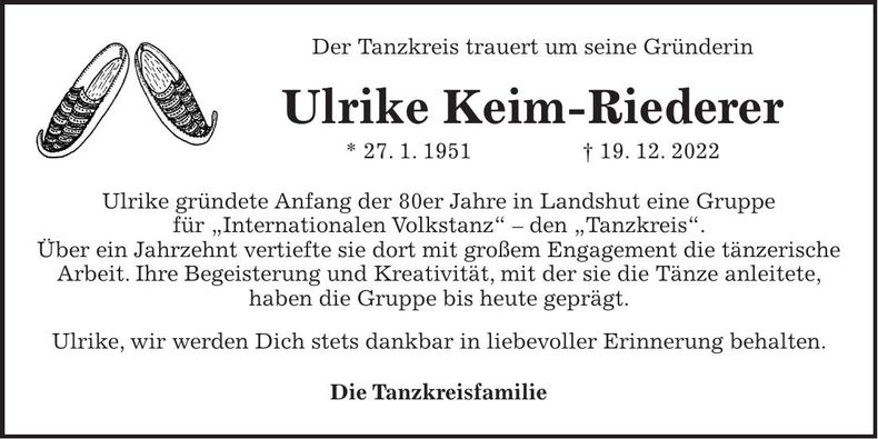 Traueranzeige Ulrike Keim-Riederer