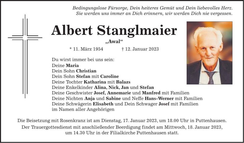 Traueranzeige Albert Stanglmaier