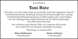 Traueranzeige Anton Butz
