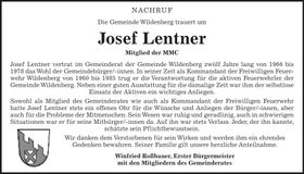 Traueranzeige Josef Lentner