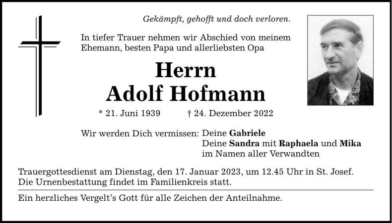 Traueranzeige  Hofmann