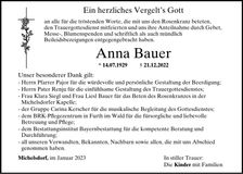 Traueranzeige Anna Bauer