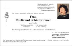 Traueranzeige Edeltraud Schönbrunner