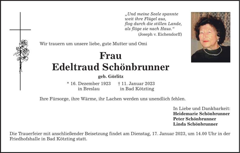 Traueranzeige Edeltraud Schönbrunner