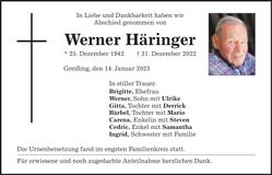 Traueranzeige Werner Häringer