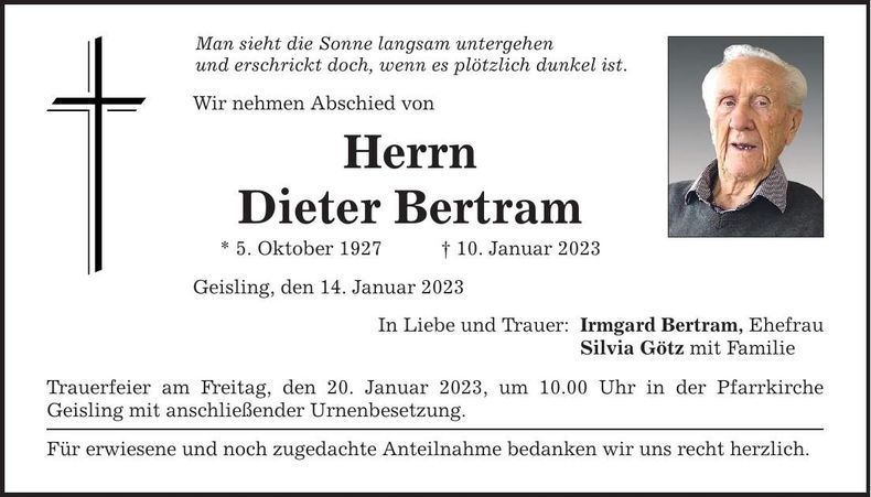 Traueranzeige Dieter Bertram