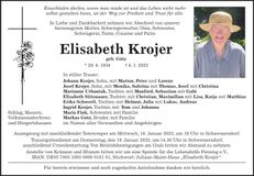 Traueranzeige Elisabeth Krojer