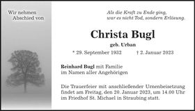 Traueranzeige Christa Bugl