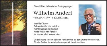 Traueranzeige Wilhelm Anderl