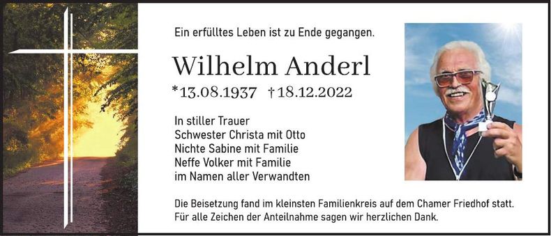 Traueranzeige Wilhelm Anderl