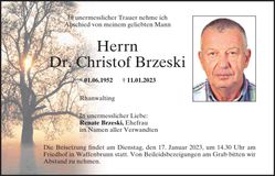 Traueranzeige Christof Dr. Brzeski