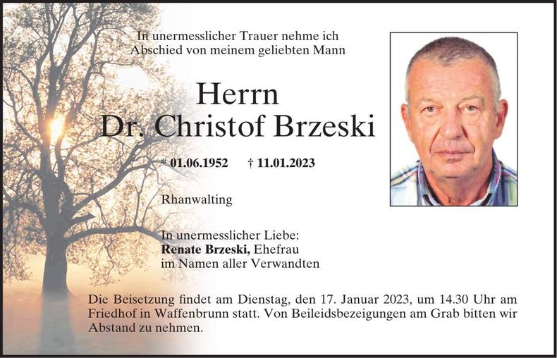 Traueranzeige Christof Dr. Brzeski