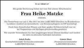Traueranzeige Heike Matzke