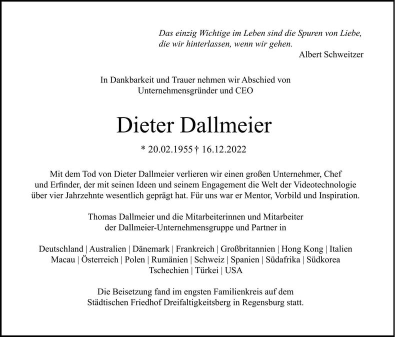 Traueranzeige Dieter Dallmeier