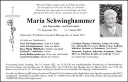 Traueranzeige Maria Schwinghammer