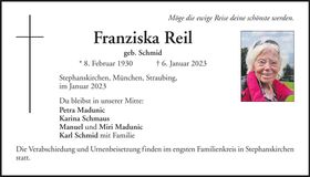 Traueranzeige Franziska Reil