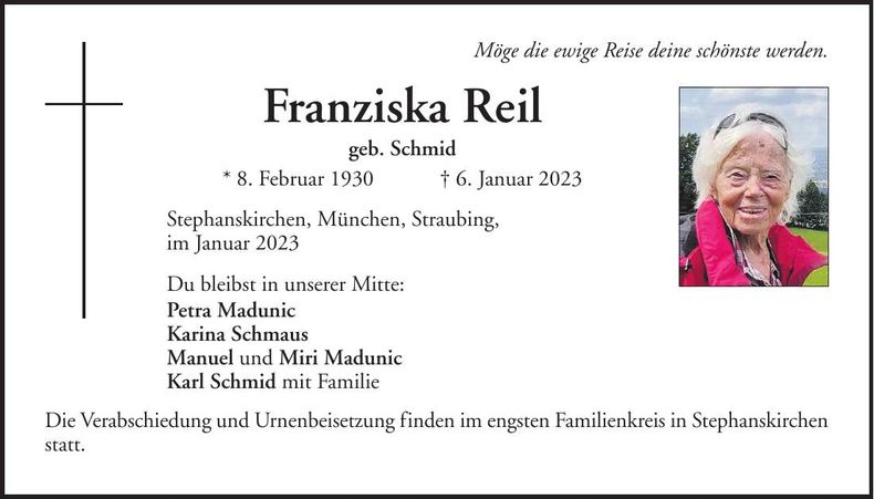 Traueranzeige Franziska Reil