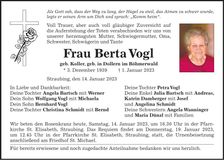 Traueranzeige Berta Vogl