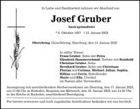 Traueranzeige Josef Gruber