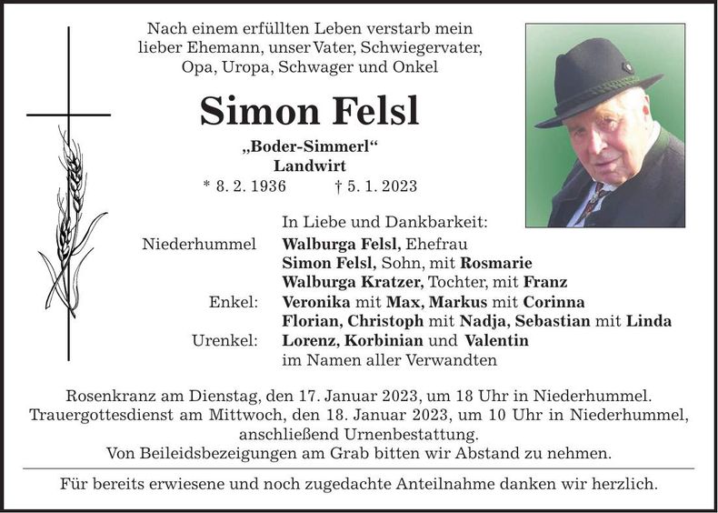 Traueranzeige Simon Felsl