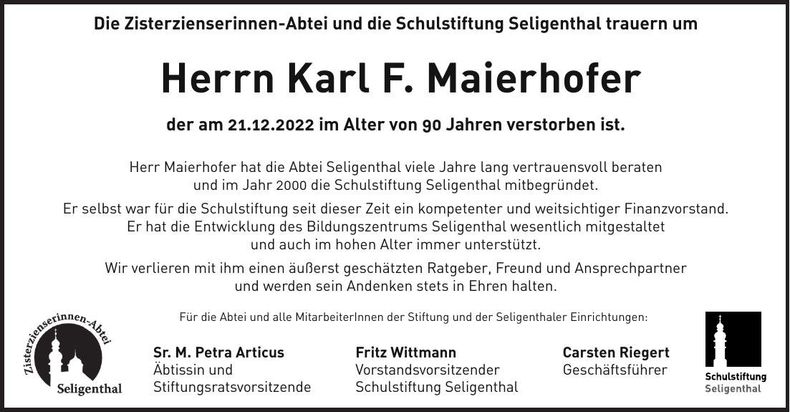 Traueranzeige Karl F. Maierhofer
