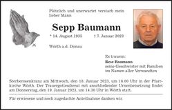 Traueranzeige Josef Baumann