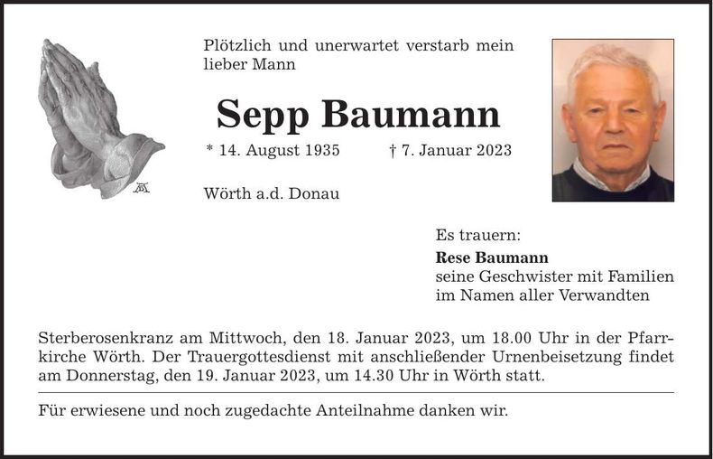 Traueranzeige Josef Baumann