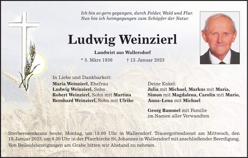 Traueranzeige Ludwig Weinzierl