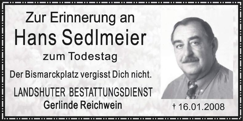 Traueranzeige Hans Sedlmeier