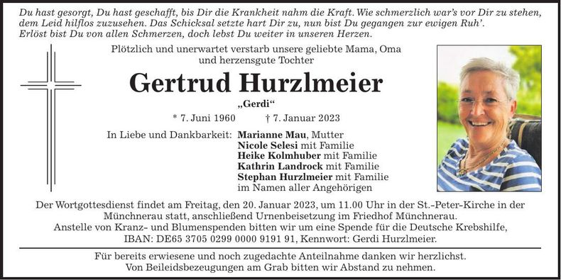 Traueranzeige Gertrud Hurzlmeier