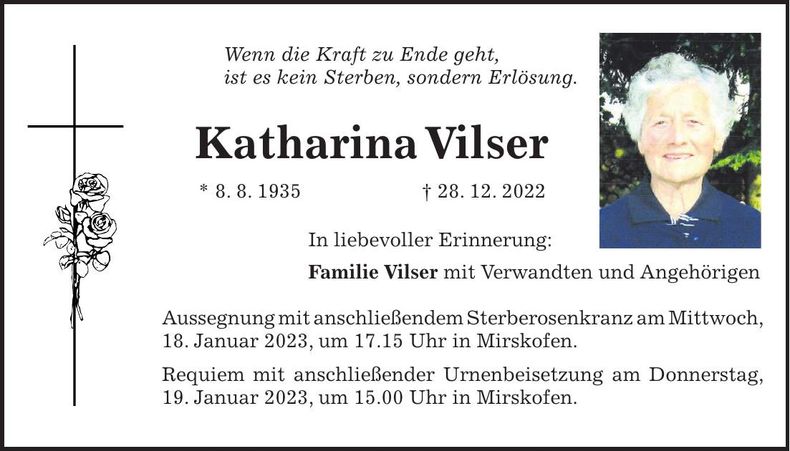 Traueranzeige Katharina Vilser