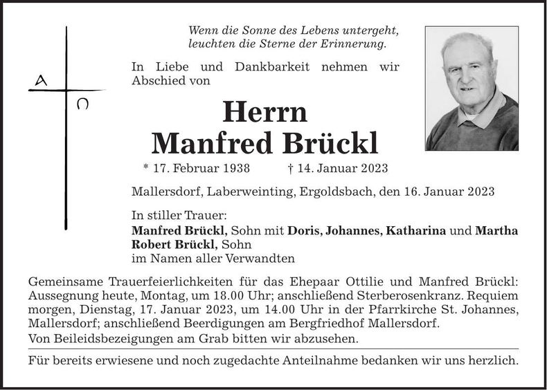 Traueranzeige Manfred Brückl