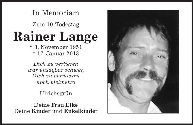 Traueranzeige Rainer Lange