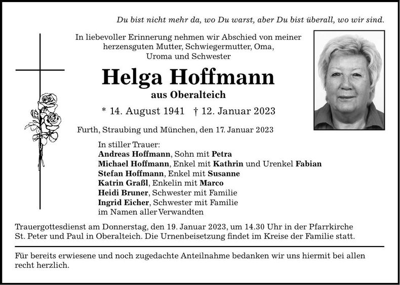 Traueranzeige Helga Hoffmann