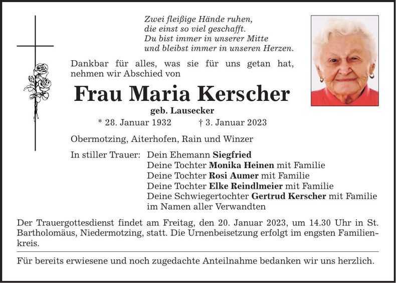 Traueranzeige Maria Kerscher