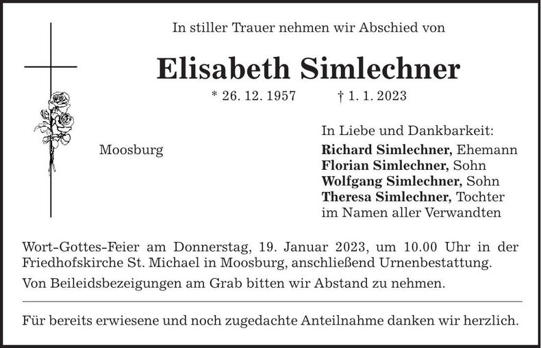 Traueranzeige Elisabeth Simlechner