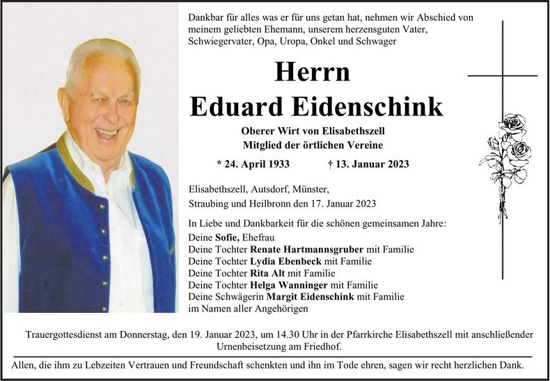 Traueranzeige Eduard Eidenschink