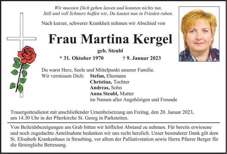 Traueranzeige Martina Kergel