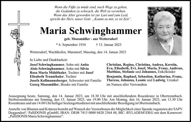 Traueranzeige Maria Schwinghammer