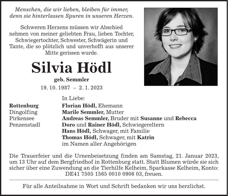 Traueranzeige Silvia Hödl