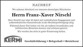 Traueranzeige Franz-Xaver Nirschl