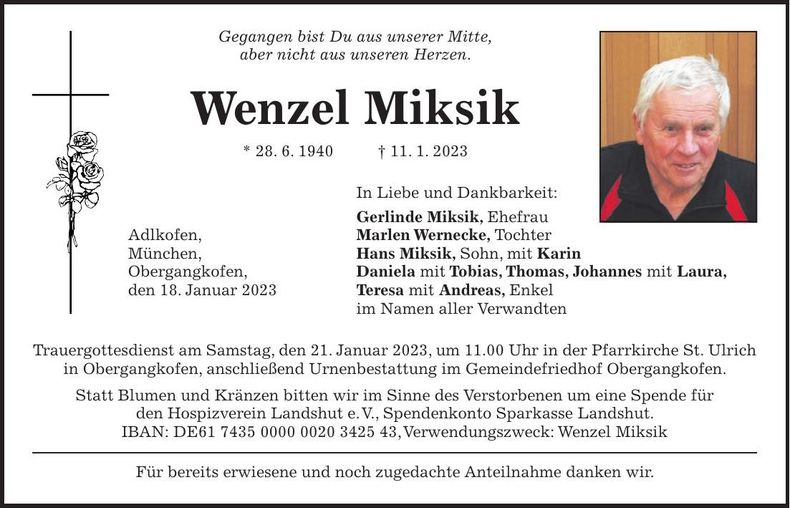 Traueranzeige Wenzel Miksik