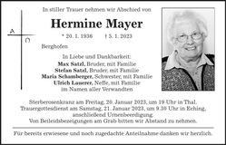 Traueranzeige Hermine Mayer