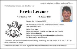 Traueranzeige Erwin Letzner