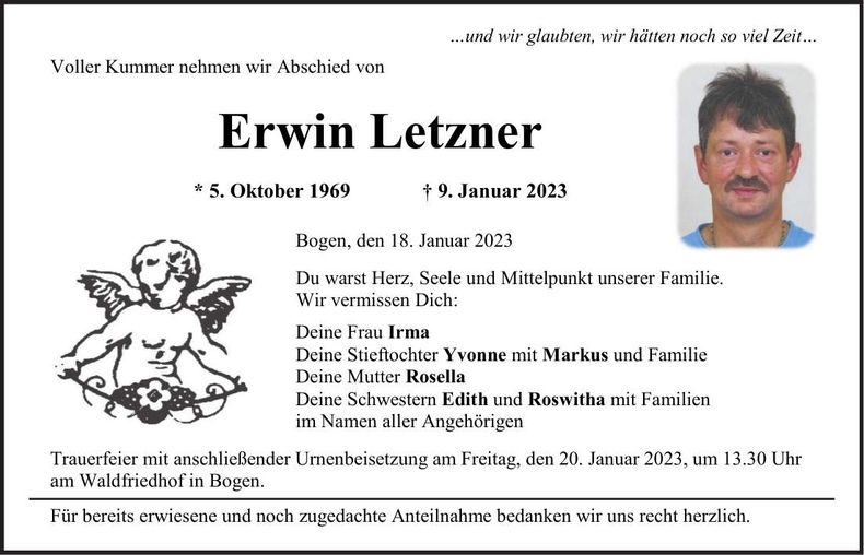 Traueranzeige Erwin Letzner