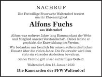 Traueranzeige Alfons Fuchs